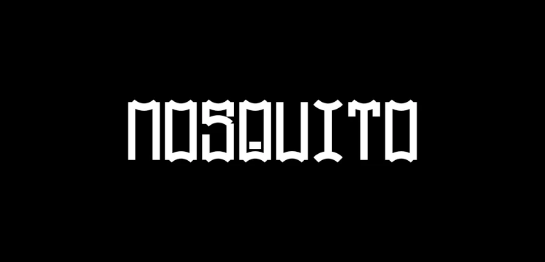 A palavra MOSQUITO em branco, em letras altas e angulosas, sobre fundo preto.